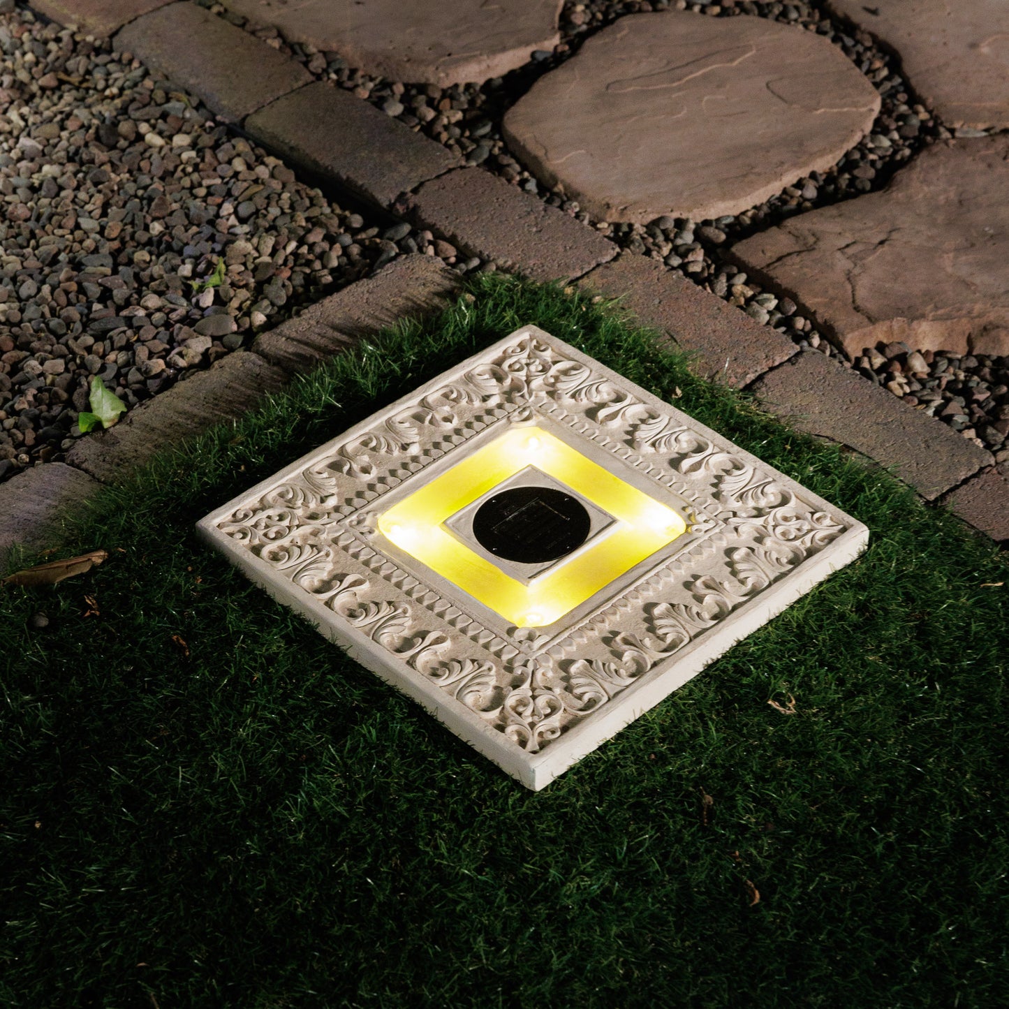 Set of 3 Solar Power Square Garden Stepping Stones