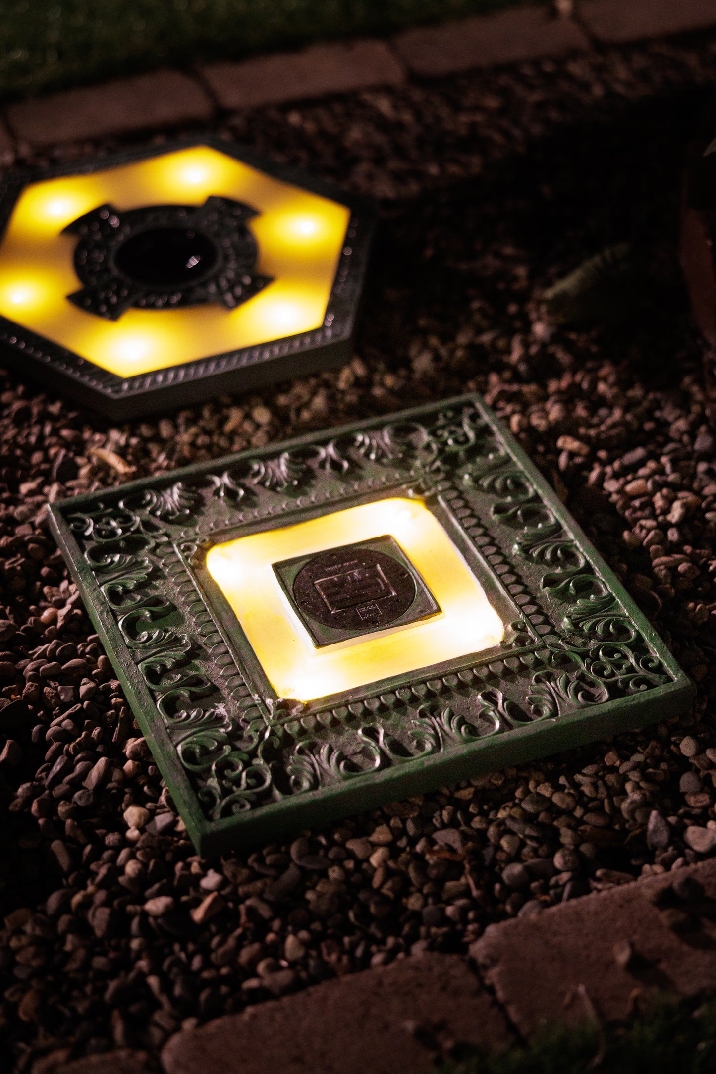 Set of 3 Solar Power Square Garden Stepping Stones