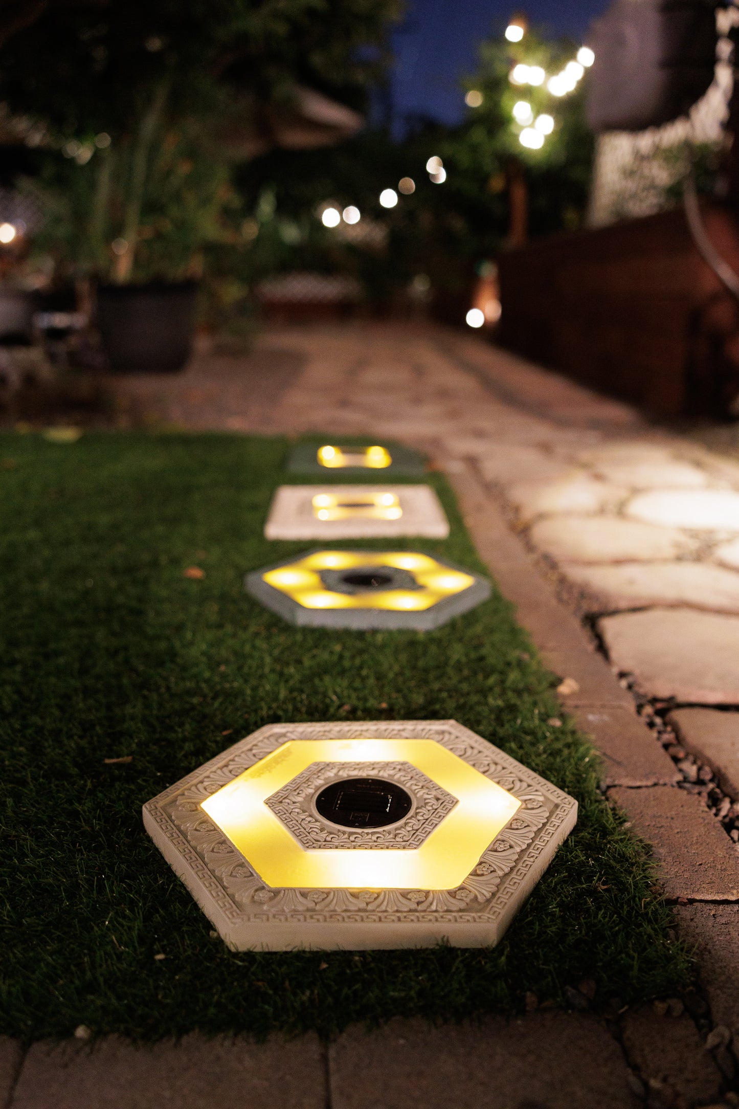 Set of 3 Solar Power Square Garden Stepping Stones