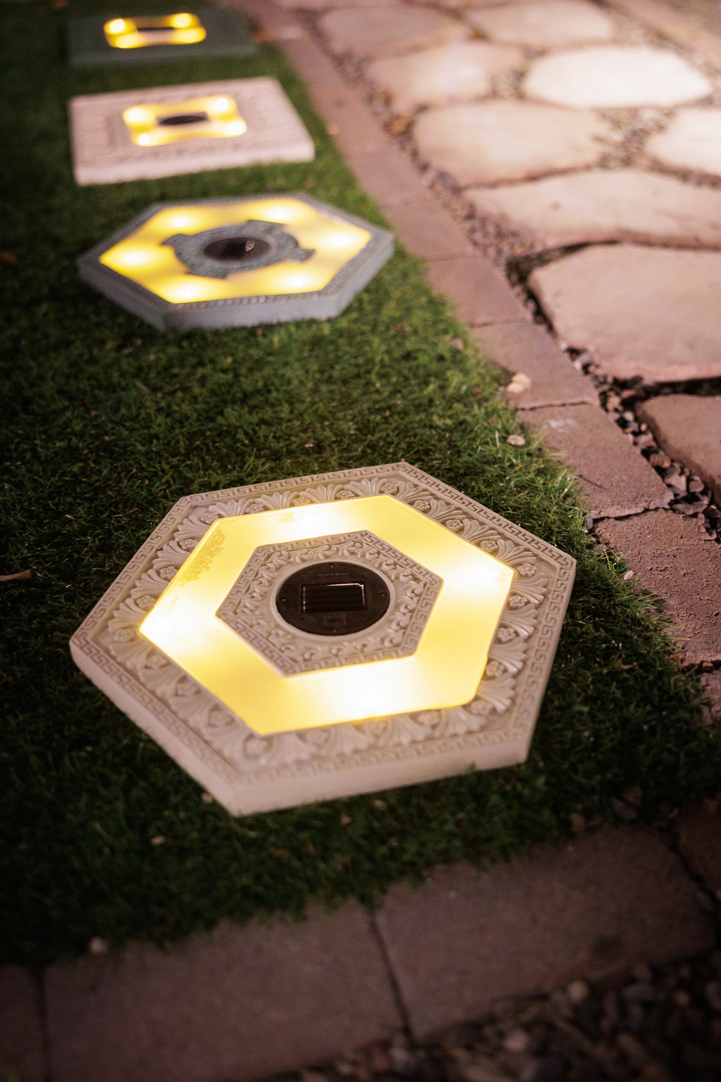 Set of 3 Solar Power Square Garden Stepping Stones
