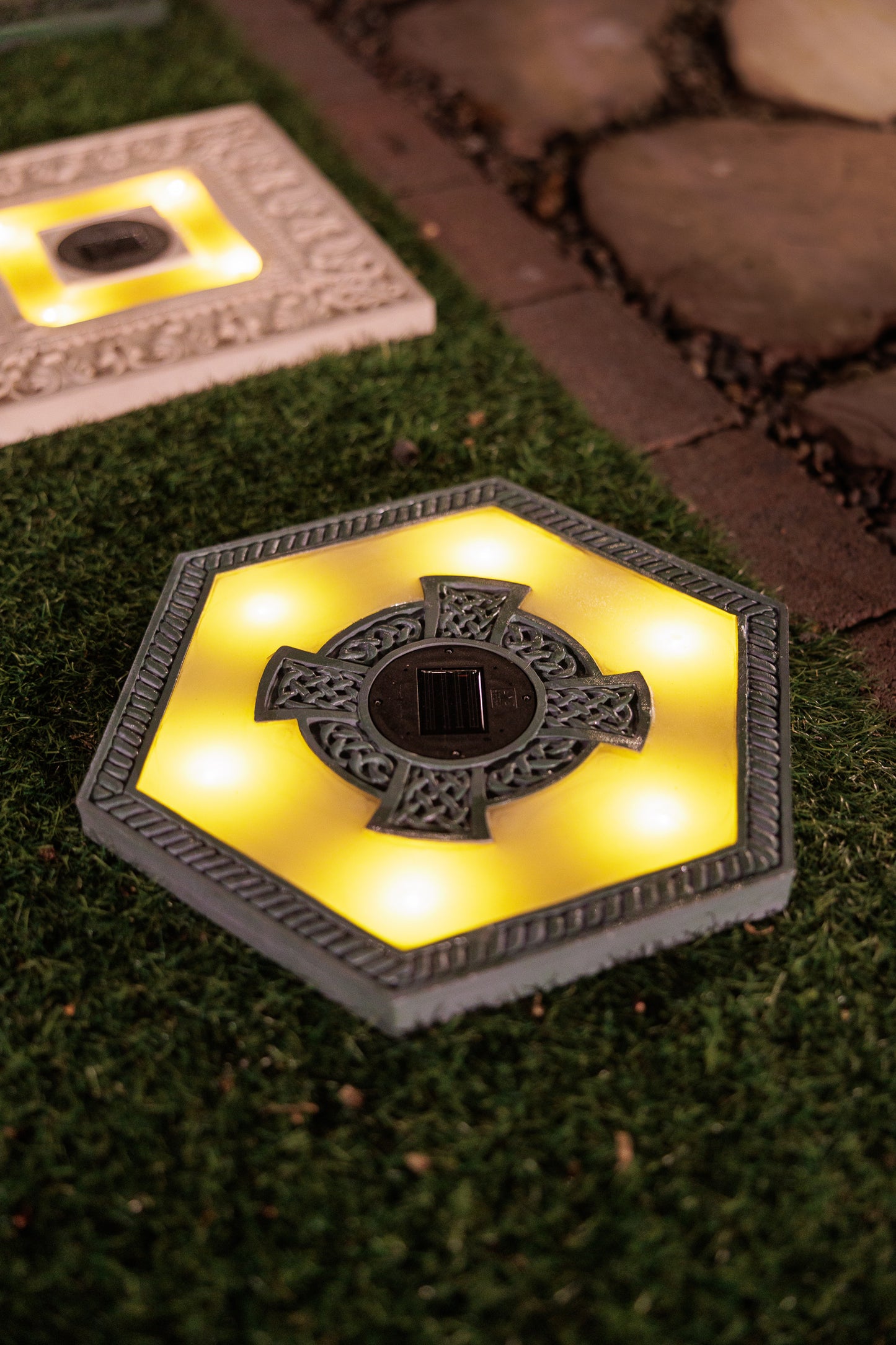 Set of 3 Solar Power Square Garden Stepping Stones
