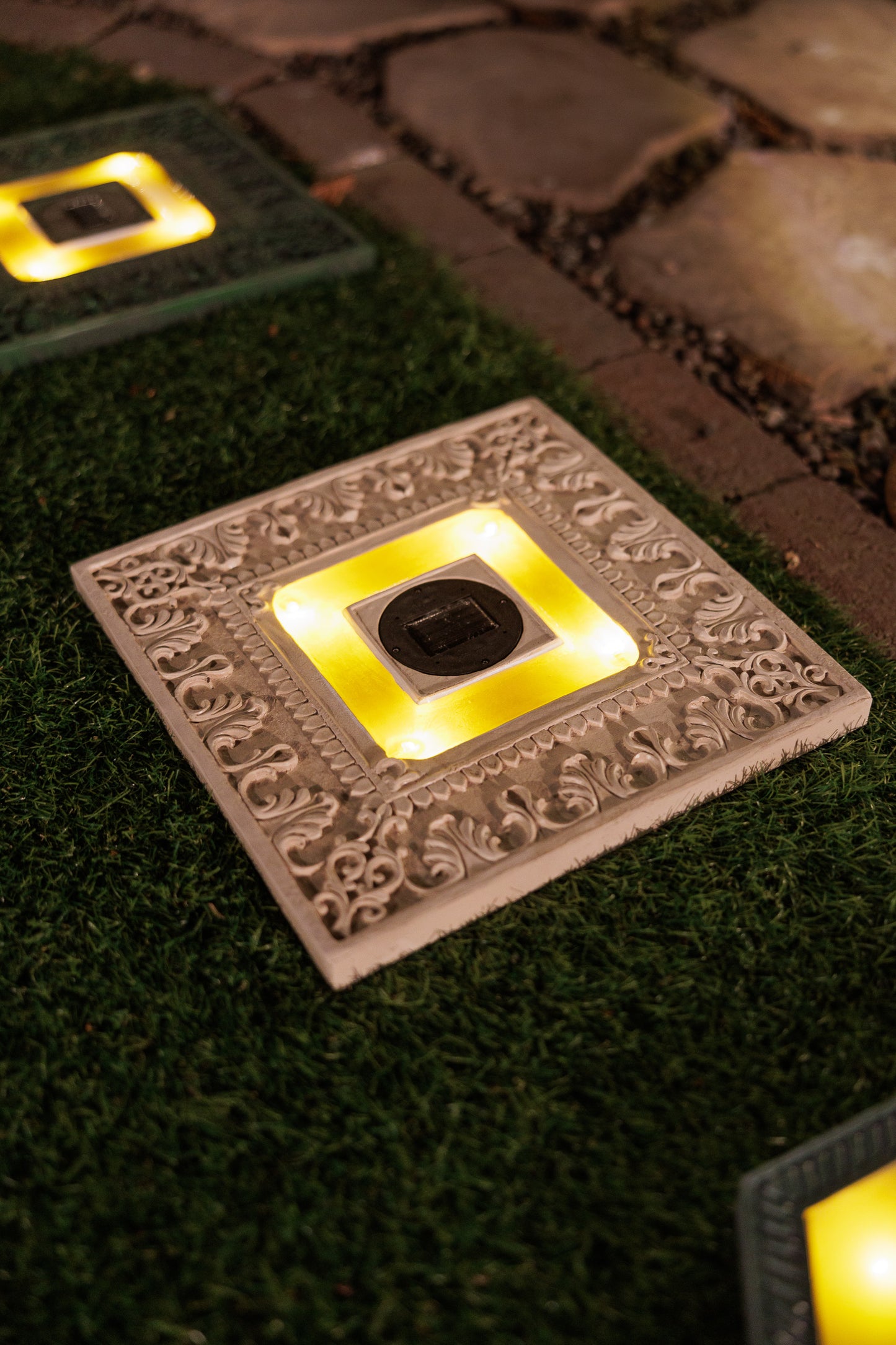 Set of 3 Solar Power Square Garden Stepping Stones