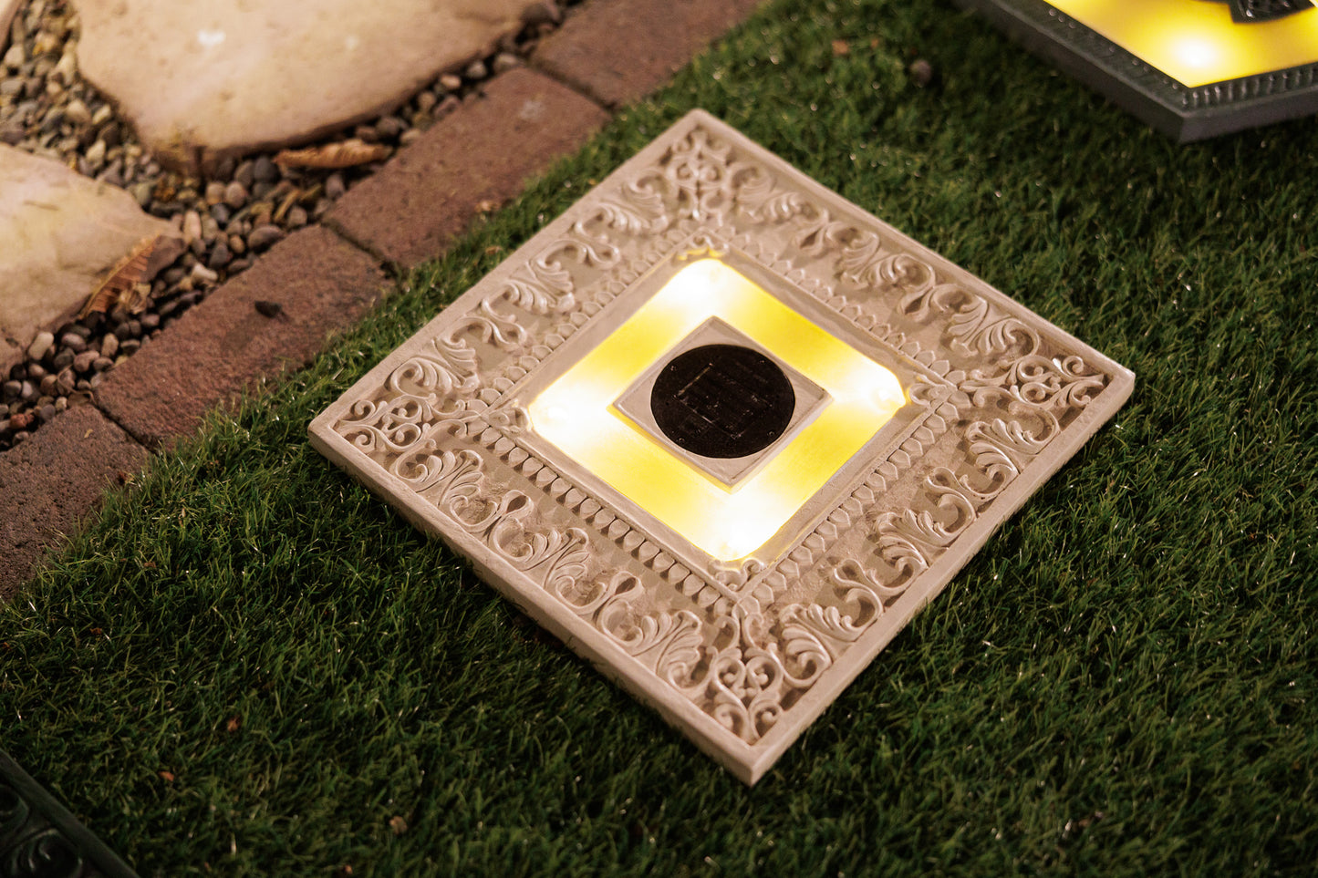 Set of 3 Solar Power Square Garden Stepping Stones