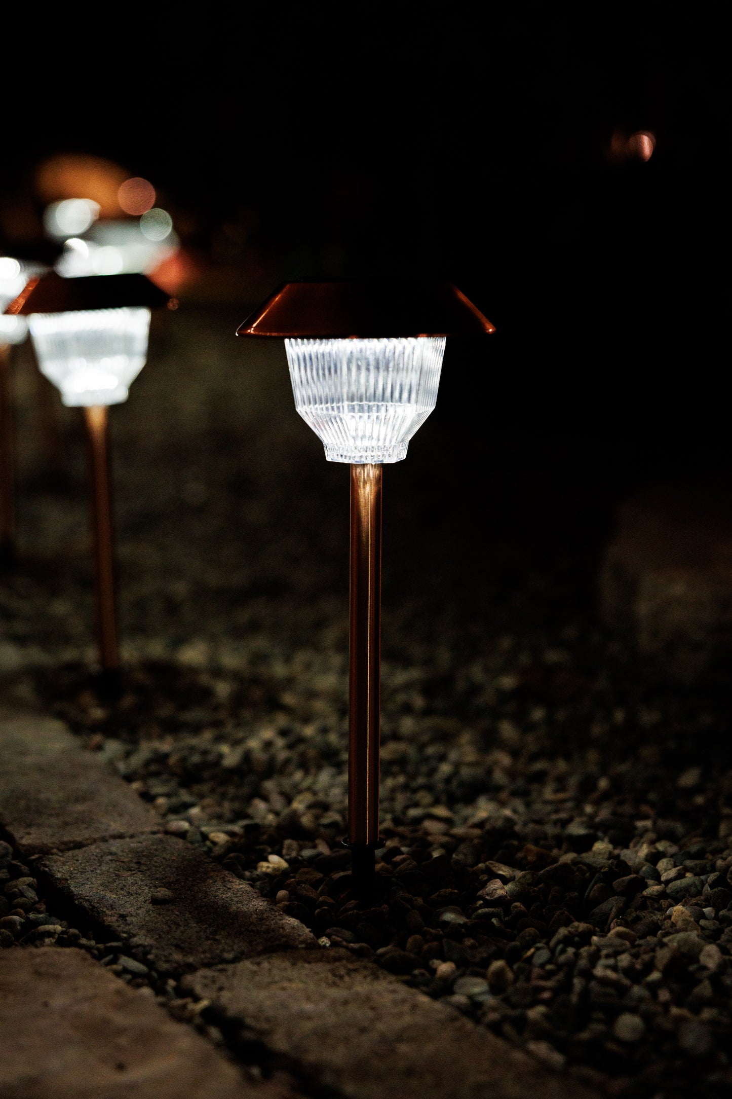 Set of 12 Solar Power Rockwell Path Copper Finished Lights 33865/12