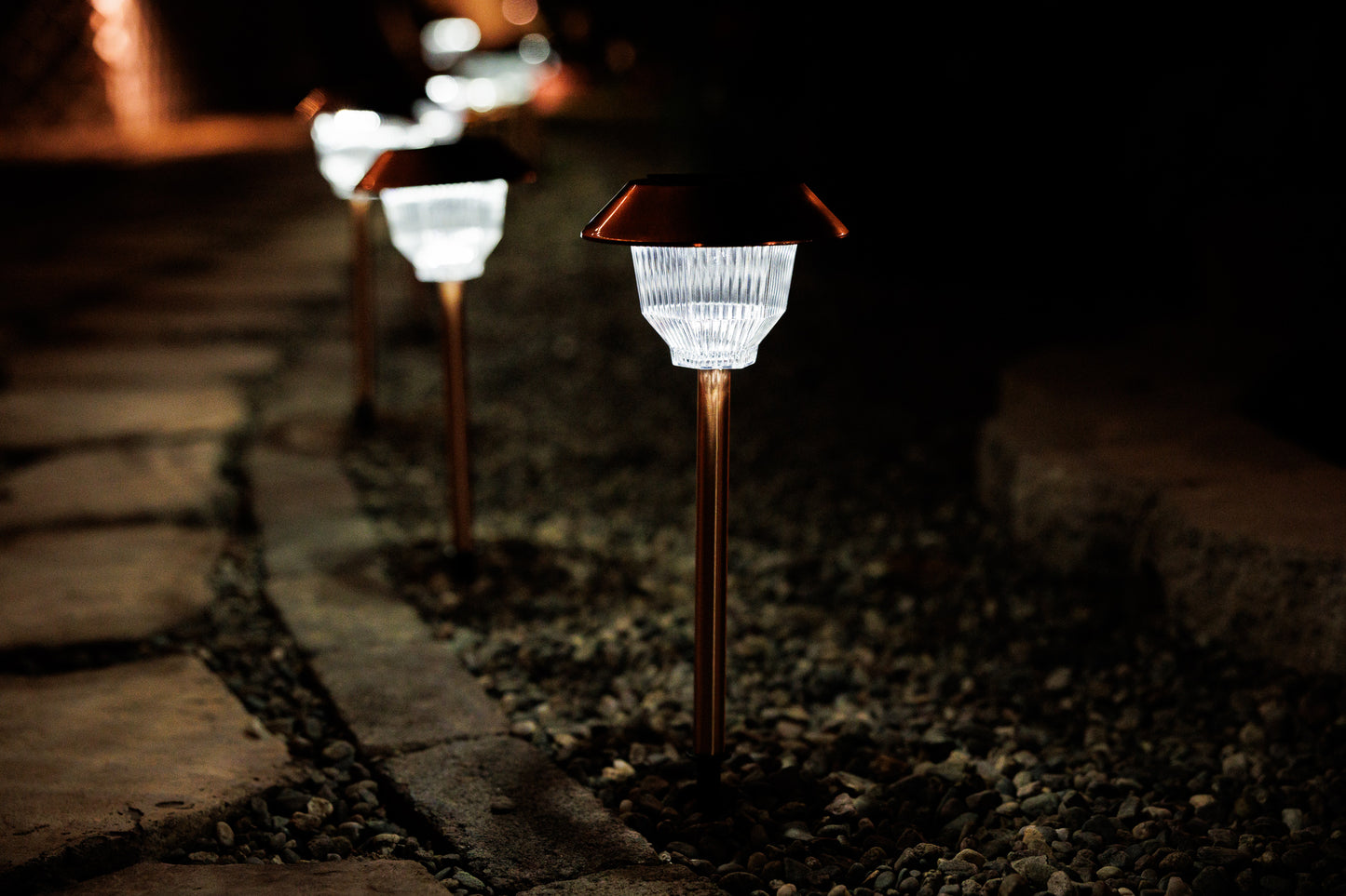 Set of 12 Solar Power Rockwell Path Copper Finished Lights 33865/12