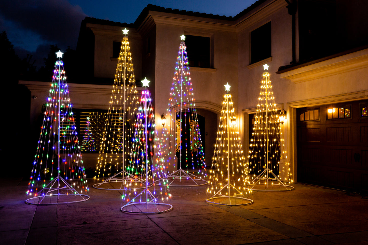 LED Holiday Decor - Outdoor Multi-Color or Warm White Light Strand Tree with Collapsible Base and Wireless Remote