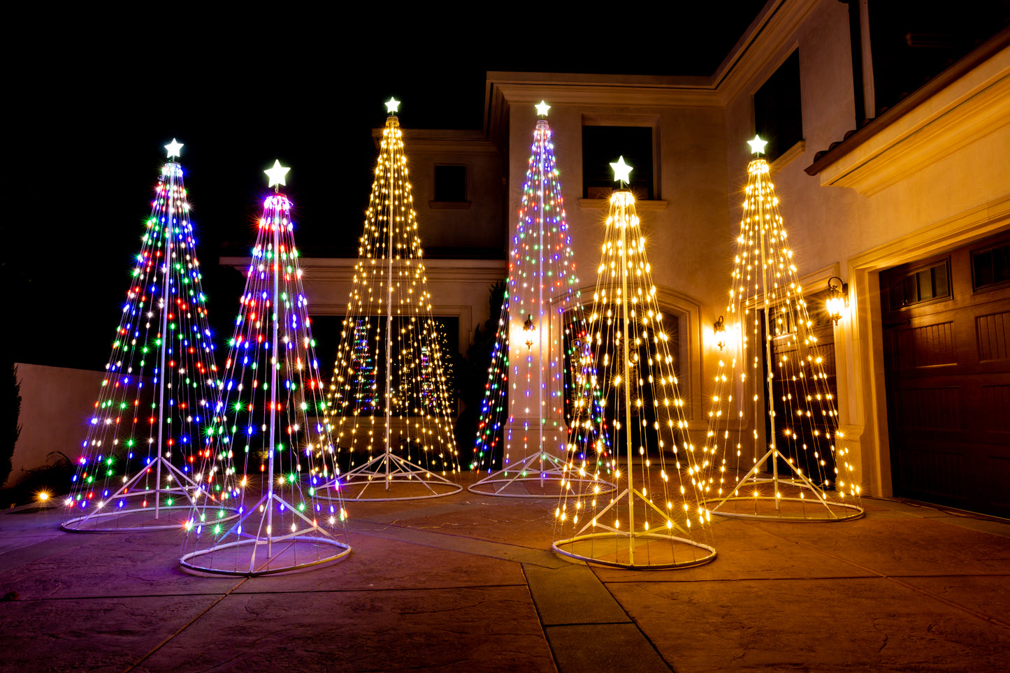 LED Holiday Decor - Outdoor Multi-Color or Warm White Light Strand Tree with Collapsible Base and Wireless Remote