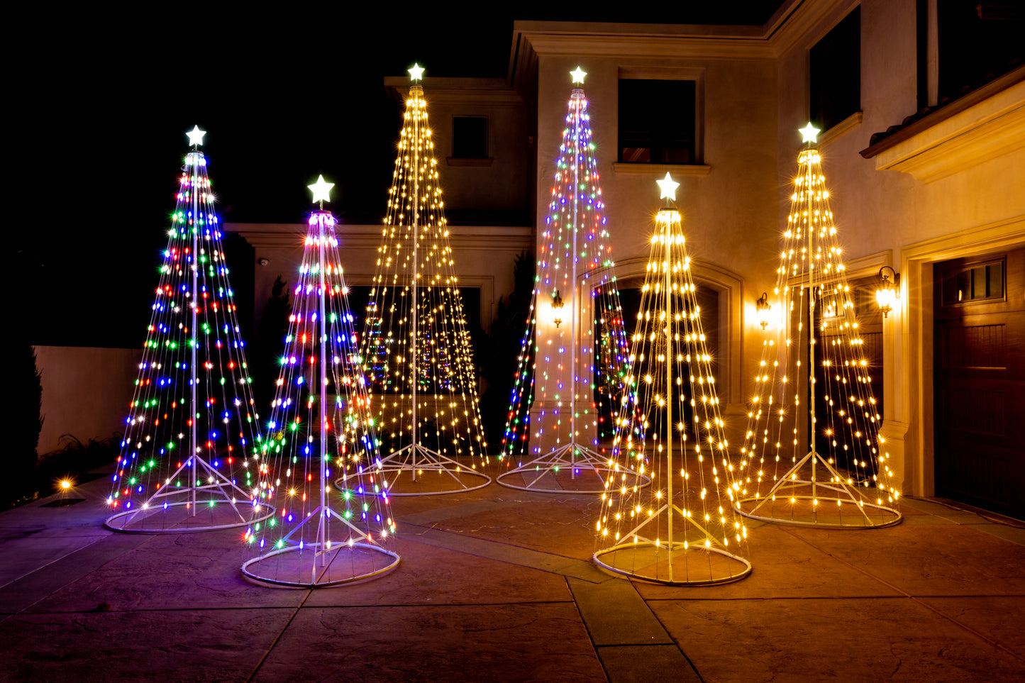 LED Holiday Decor - Outdoor Multi-Color or Warm White Light Strand Tree with Collapsible Base and Wireless Remote