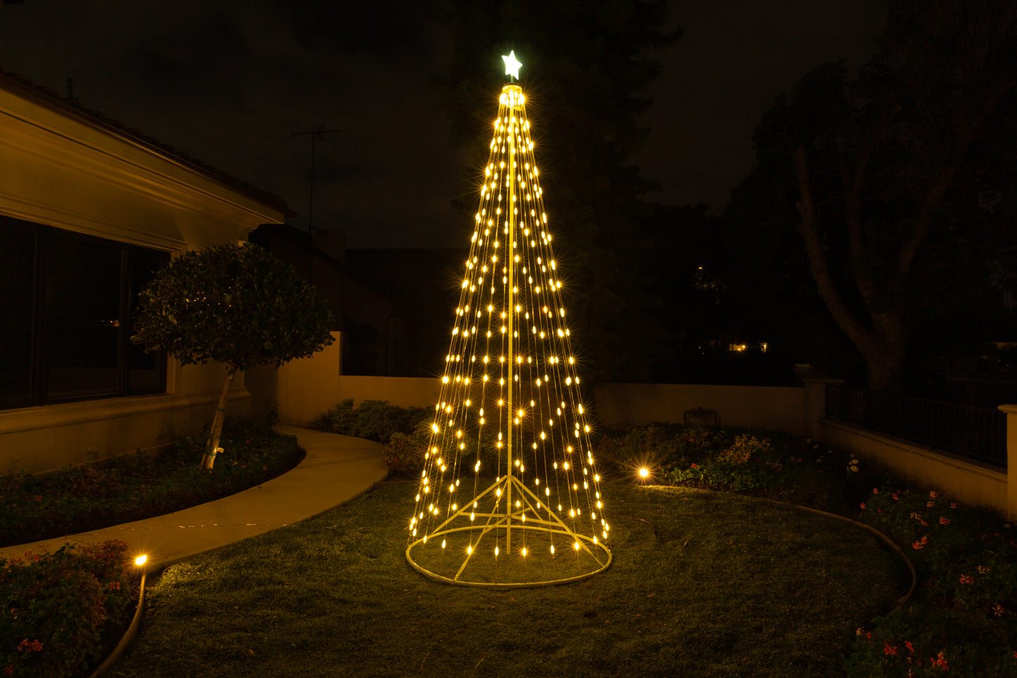 LED Holiday Decor - Outdoor Multi-Color or Warm White Light Strand Tree with Collapsible Base and Wireless Remote