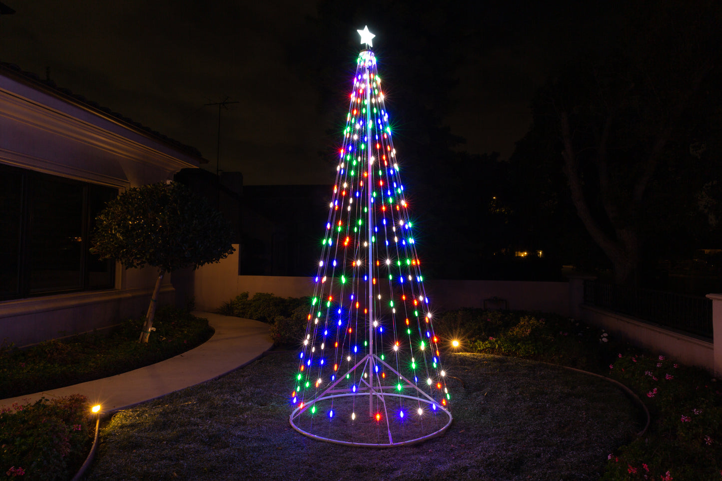 LED Holiday Decor - Outdoor Multi-Color or Warm White Light Strand Tree with Collapsible Base and Wireless Remote