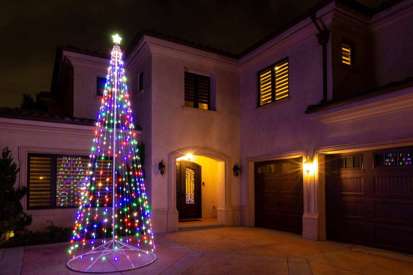LED Holiday Decor - Outdoor Multi-Color or Warm White Light Strand Tree with Collapsible Base and Wireless Remote